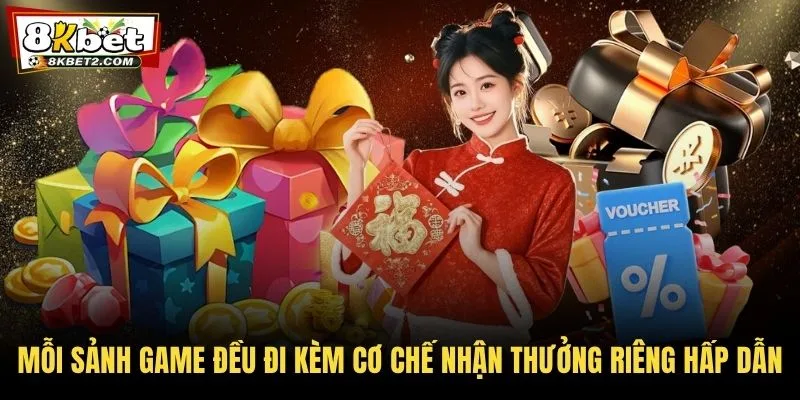 Mỗi sảnh game đều đi kèm cơ chế nhận thưởng riêng hấp dẫn